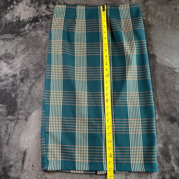 Womens Plaid Pencil Midi Skirt Teal Orange White Size‎ M formal - Picture 7 of 7
